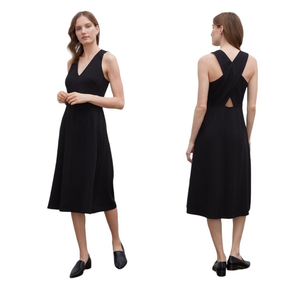 Club Monaco V-Neck Sleeveless crisscross Back Black Dress Size M